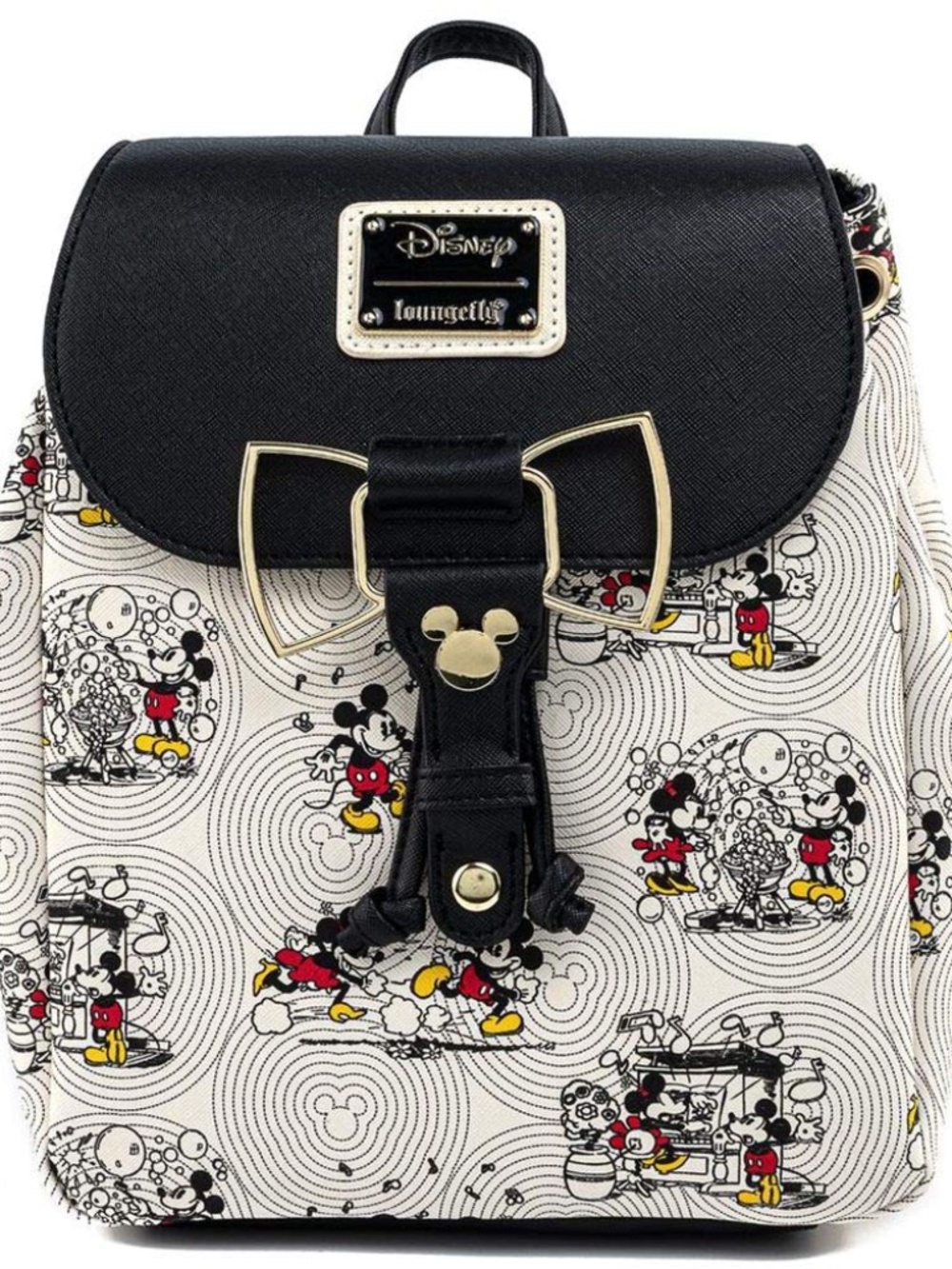Loungefly Disney Mickey & Minnie Mouse Bow Hardware Mini Backpack Allover NWT